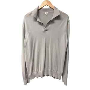 Arket Polo Sweater Mens XL Grey 100% Wool Long Sleeve Knit Top Quiet Luxury